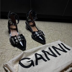 Ganni Feminine Buckle Open Cut Pumps